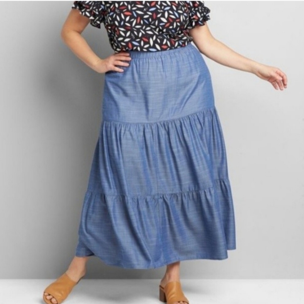 COTTAGE CORE LANE BRYANT MAXI DENIM PRAIRIE WESTERN SKIRT NWT PLUS 18/20